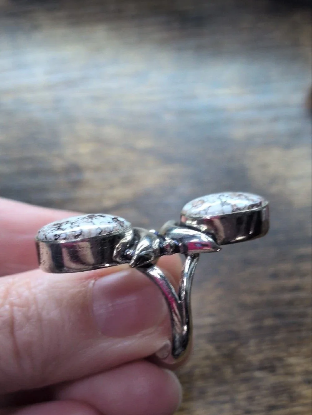 White Howlite Oval Double-Stone Sterling Statement Ring